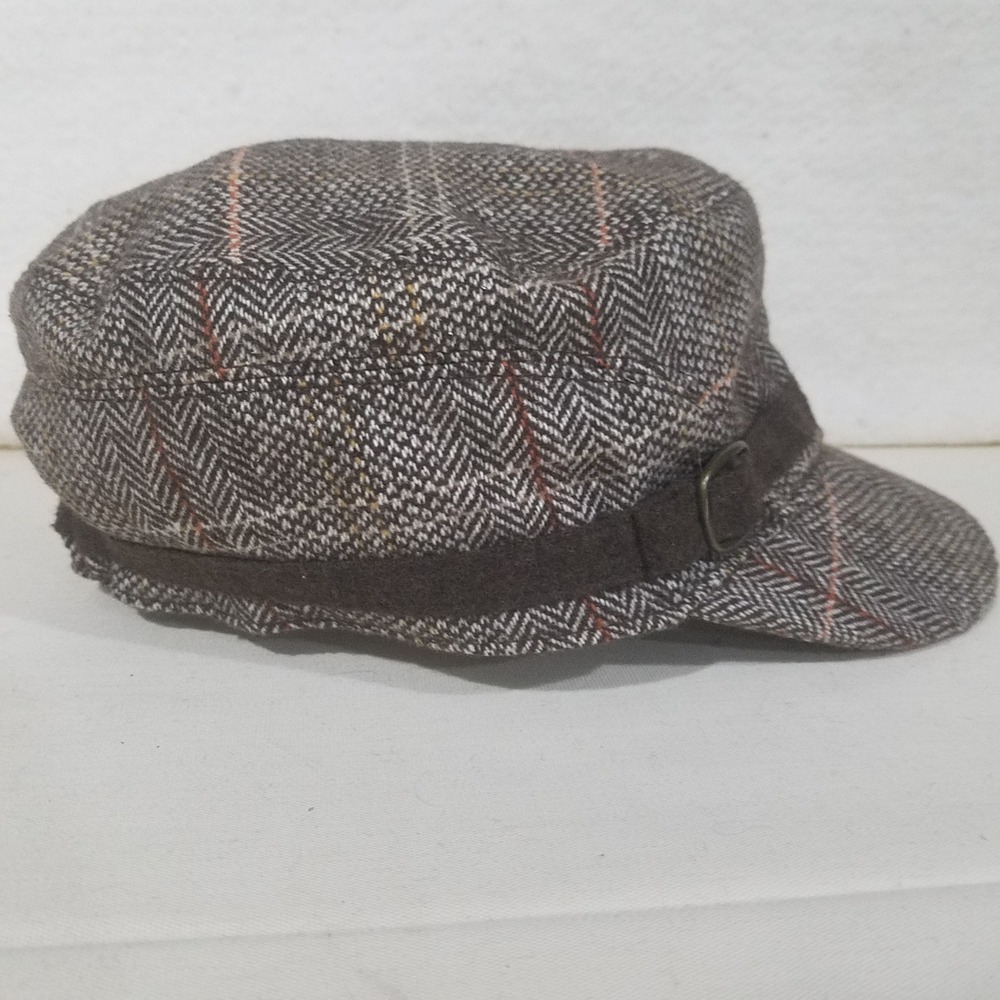 Plaid Cadet Cap Brown Red Check Newsboy cabbie Hat One Size Fits Most